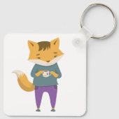 Niedlicher Fuchs mit Tasse Tee Schlüsselanhänger (Rückseite)