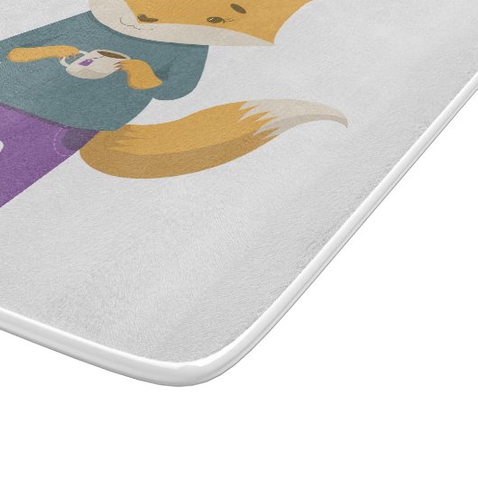 Niedlicher Fuchs mit Tasse Tee Schneidebrett (Ecke)