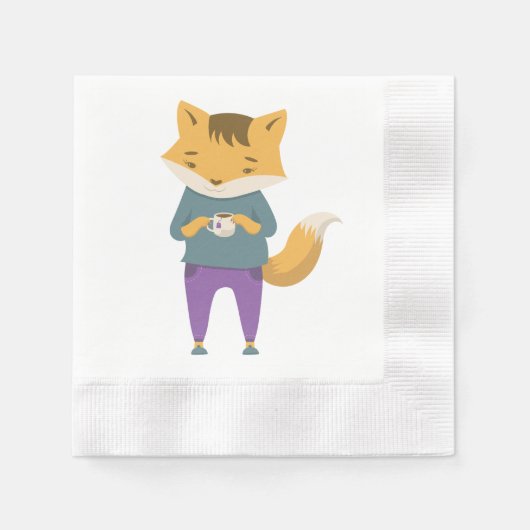 Niedlicher Fuchs mit Tasse Tee Serviette (Vorderseite)