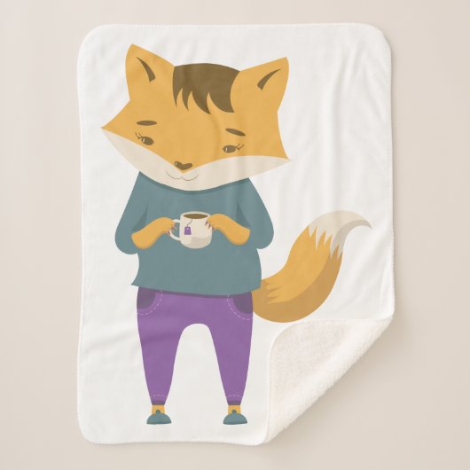 Niedlicher Fuchs mit Tasse Tee Sherpadecke (Vorderseite)
