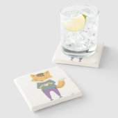Niedlicher Fuchs mit Tasse Tee Steinuntersetzer (Seitenansicht)