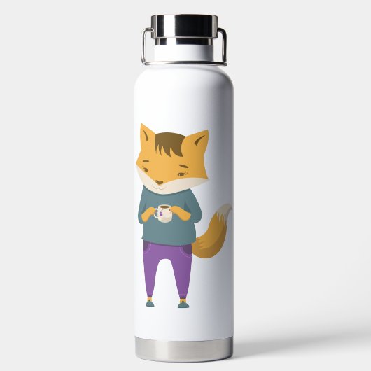 Niedlicher Fuchs mit Tasse Tee Trinkflasche (Rückseite)
