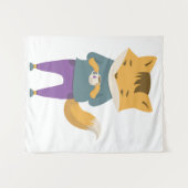 Niedlicher Fuchs mit Tasse Tee Wandteppich (Vorderseite (Horizontal))
