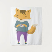 Niedlicher Fuchs mit Tasse Tee Wandteppich (Vorderseite)
