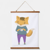 Niedlicher Fuchs mit Tasse Tee Wandteppich Mit Holzrahmen (Vorderseite)