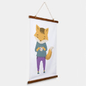 Niedlicher Fuchs mit Tasse Tee Wandteppich Mit Holzrahmen (Gewinkelt)