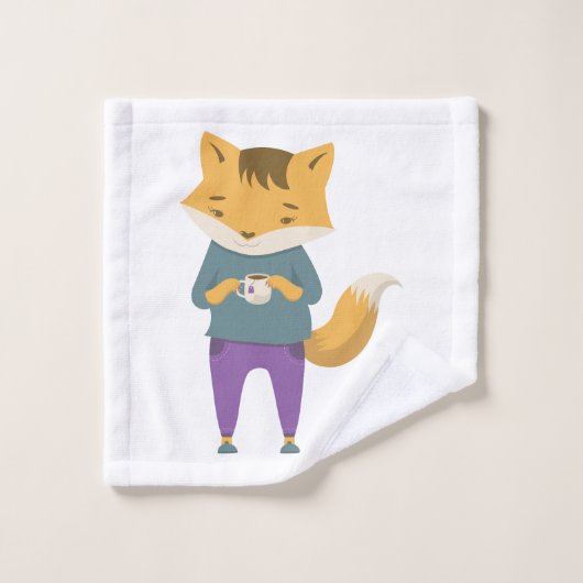 Niedlicher Fuchs mit Tasse Tee Waschlappen (Waschlappen)