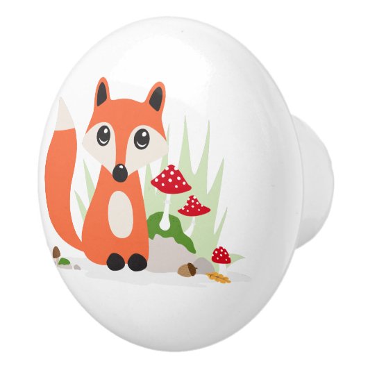 Niedlicher Fuchs mit Toadstoolpilzen Keramikknauf (Rechts)