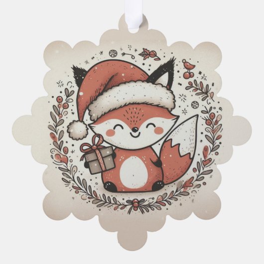 Niedlicher Fuchs mit Weihnachtsmannmütze Wrath Gef Ornament Karte (Rückseite)