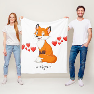 Niedlicher Fuchs, rote Herzen, Kindername oder Ihr Fleecedecke