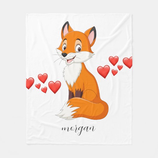 Niedlicher Fuchs, rote Herzen, Kindername oder Ihr Fleecedecke (Vorderseite)
