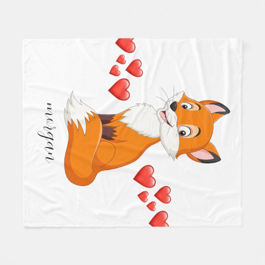 Niedlicher Fuchs, rote Herzen, Kindername oder Ihr Fleecedecke (Vorderseite (Horizontal))