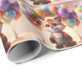 Niedlicher Fuchs umgeben von bunten Ballons. Geschenkpapier (Rolleneckpunkt)