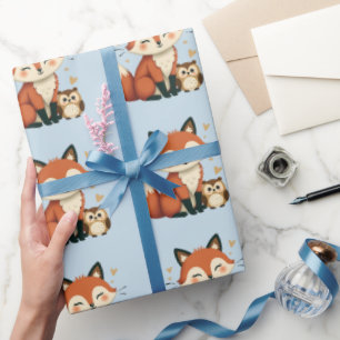 Niedlicher Fuchs und Eule Whimsical Wald Illustrat Geschenkpapier