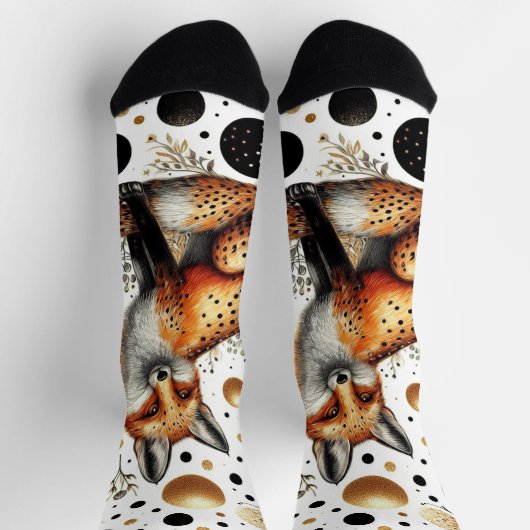 Niedlicher Fuchs und Punkte Nahtlos Socken (Oben)