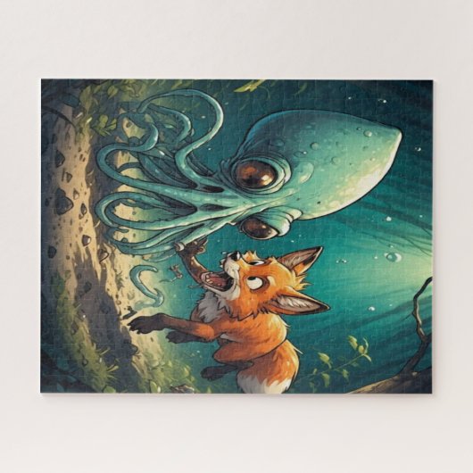 Niedlicher Fuchs und Tintenfisch Puzzle (Horizontal)