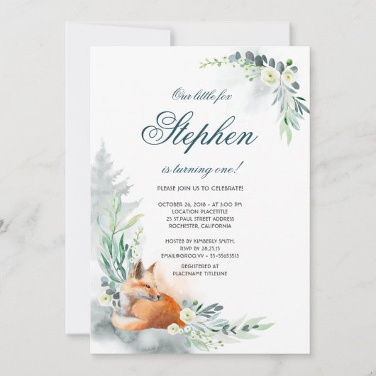 Niedlicher Fuchs| Waldfrühling Sommer Geburtstag Einladung (Vorderseite)