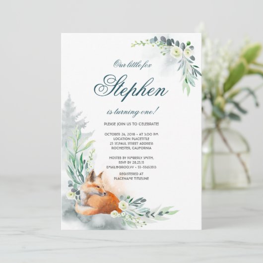Niedlicher Fuchs| Waldfrühling Sommer Geburtstag Einladung (Stehend Vorderseite)