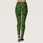 Niedlicher Fun Black auf grüner Paw-Prints Leggings (Rückseite)
