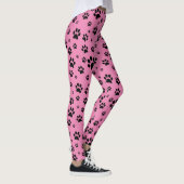Niedlicher Fun Black auf rosa Paw Prints Leggings (Rechts)