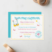 Niedlicher Fun Tooth Fairy Certificate Blue Color  Mitteilungskarte (Vorderseite/Rückseite Beispiel)
