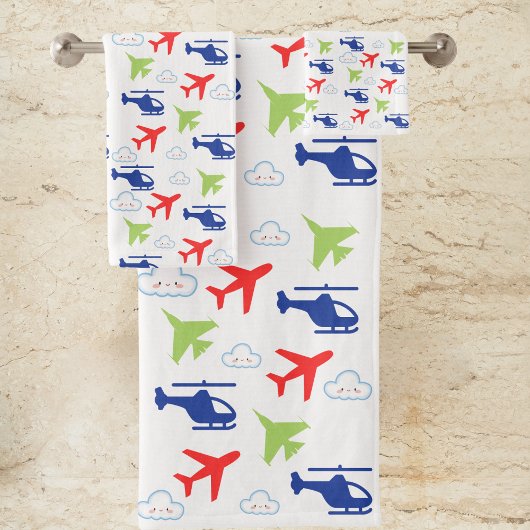 Niedlicher Fundus von Flugzeugen und Wolken Badhandtuch Set