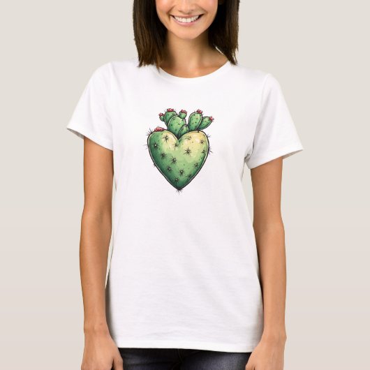 Niedlicher Funny Cactus Heart Valentine's Day T-Shirt (Vorderseite)
