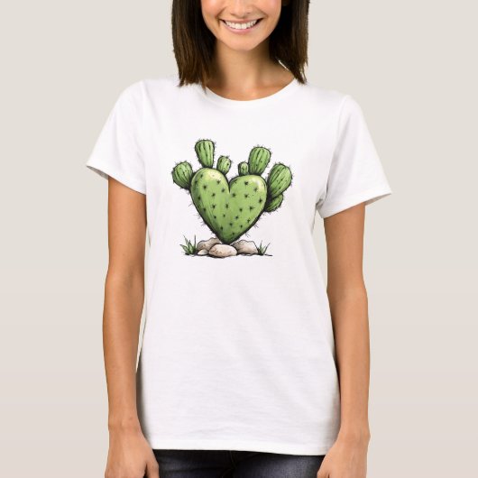 Niedlicher Funny Cactus Heart Valentine's Day T-Shirt (Vorderseite)