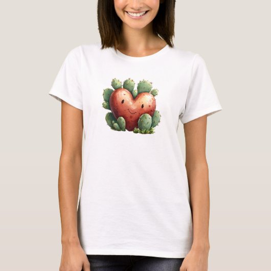 Niedlicher Funny Cactus Heart Valentine's Day T-Shirt (Vorderseite)