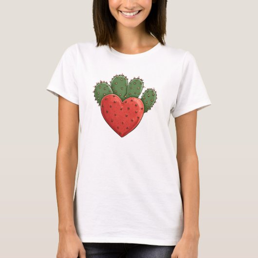 Niedlicher Funny Cactus Heart Valentine's Day T-Shirt (Vorderseite)