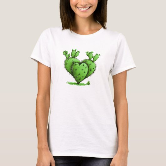 Niedlicher Funny Cactus Heart Valentine's Day T-Shirt (Vorderseite)