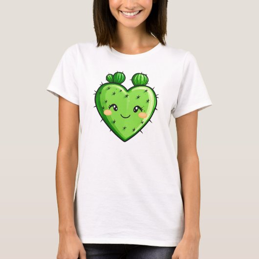 Niedlicher Funny Cactus Heart Valentine's Day T-Shirt (Vorderseite)