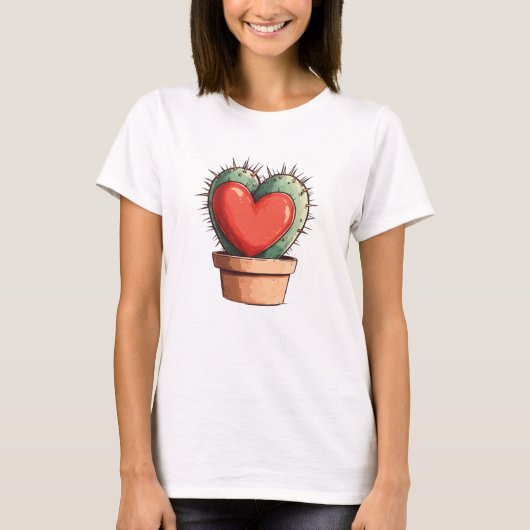 Niedlicher Funny Cactus Heart Valentine's Day T-Shirt (Vorderseite)