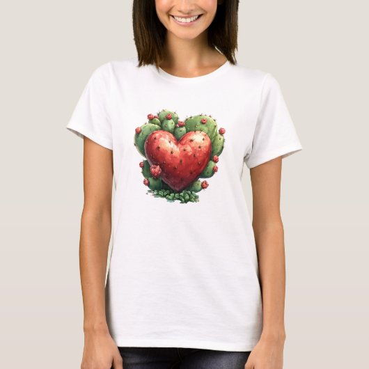 Niedlicher Funny Cactus Heart Valentine's Day T-Shirt (Vorderseite)