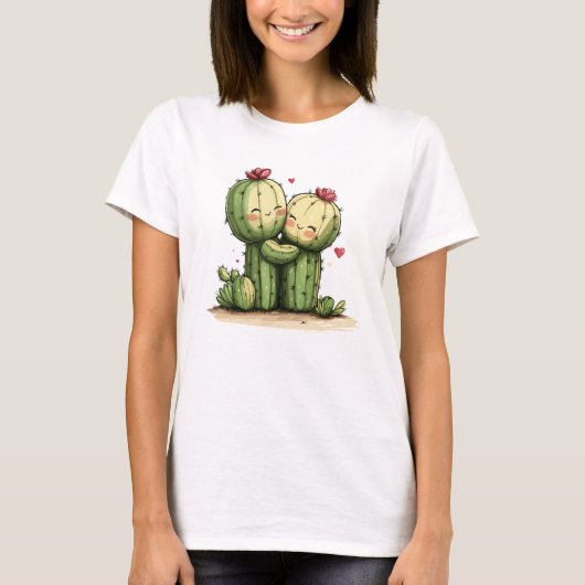Niedlicher Funny Cactus Heart Valentine's Day T-Shirt (Vorderseite)