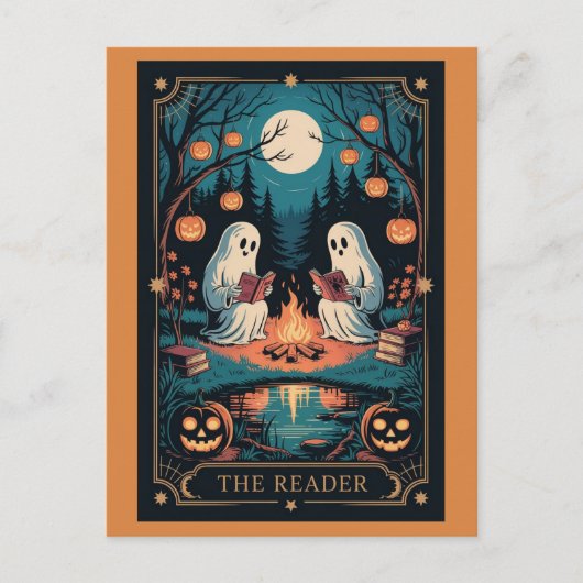 Niedlicher Funny Fall Halloween Tarot Ghost Read B Postkarte (Vorderseite)