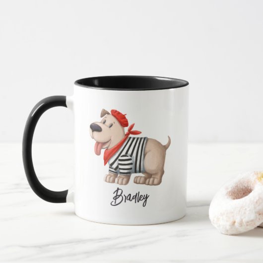 Niedlicher Funny French Hund Personalisierter Name Tasse (Mit Donut)