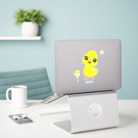 Niedlicher Funny Happy Chick Sticker (Laptop auf Schreibtisch)