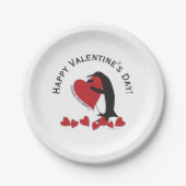 Niedlicher Funny Pinguin Rotes Herz Valentinstag Pappteller (Vorderseite)