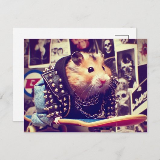 Niedlicher Funny Punk Skateboarding Hamster Postkarte (Vorne/Hinten)