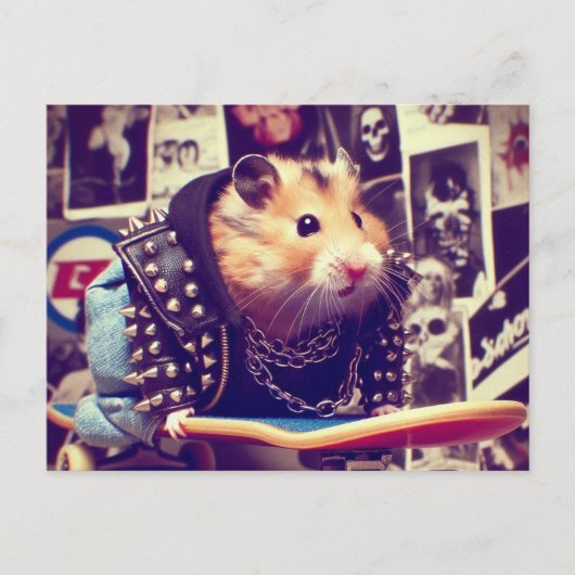 Niedlicher Funny Punk Skateboarding Hamster Postkarte (Vorderseite)