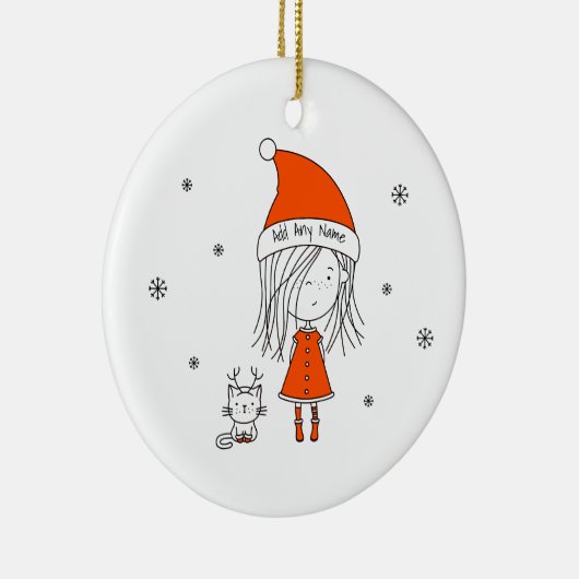 Niedlicher Funny Santa Girl Katze Cartoon Name Keramik Ornament (Rechts)