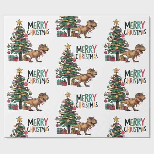 Niedlicher Funny T-rex Dinosaurier und Weihnachtsb Geschenkpapier (Flach)