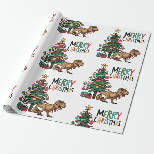 Niedlicher Funny T-rex Dinosaurier und Weihnachtsb Geschenkpapier (Ungerollt)