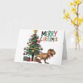 Niedlicher Funny T-rex Dinosaurier und Weihnachtsb Karte (Gelbe Blume)
