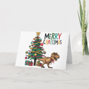 Niedlicher Funny T-rex Dinosaurier und Weihnachtsb Karte