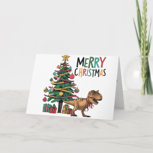 Niedlicher Funny T-rex Dinosaurier und Weihnachtsb Karte (Vorderseite)