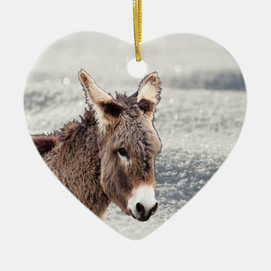 Niedlicher Furry-Donkey im Schnee Keramik Baum Dek Keramik Ornament (Vorne)