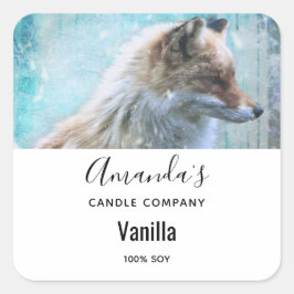 Niedlicher Furry Fox auf Blue Background Candle Bu Quadratischer Aufkleber
