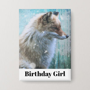 Niedlicher Furry Fox auf Blue Grunge Back Birthday Button